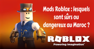 Comparaison entre les mods Roblox sûrs et les mods dangereux au Maroc, avec illustration de risques et conseils de sécurité.